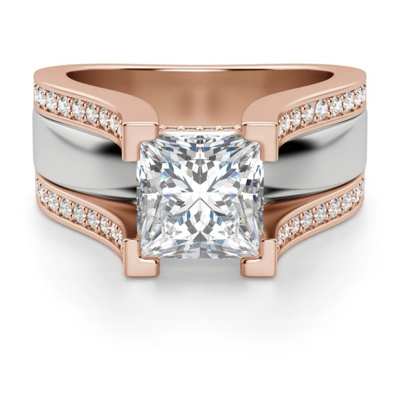 Diamond Nexus 2 carat Abigail Princess cut engagement ring 14k white/Rose gold - Picture 1 of 12